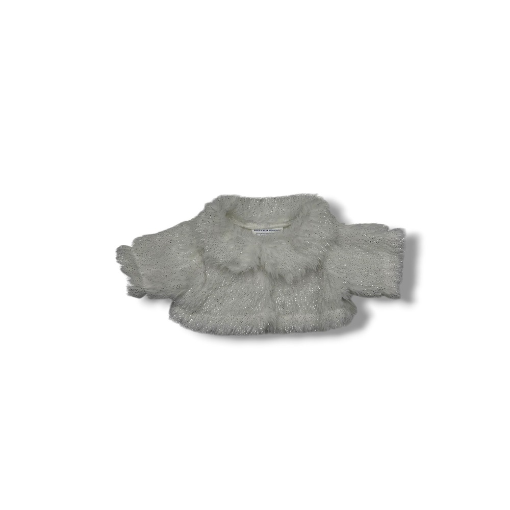 Build-A-Bear Workshop Faux Fur Shrug Plush OS White Silver Glitter Bolero Jacket